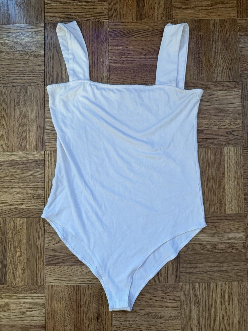 Mangopop White Sleeveless Square Neck Bodysuit Women's Medium Tank Top Clubwear